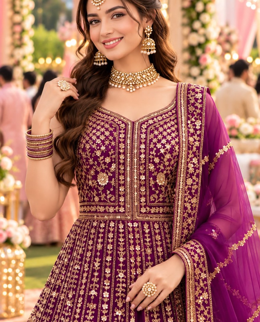 PURPLE - Purple color Net Readymade Lehenga Choli with Beads